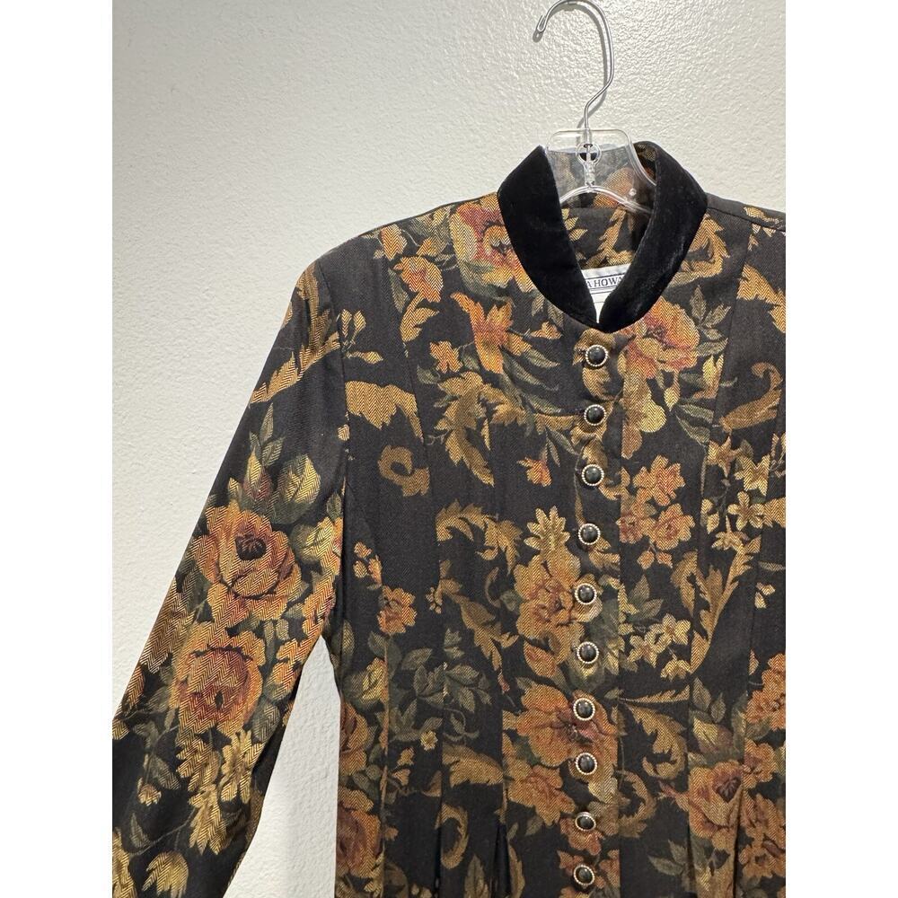 Vintage JESSICA HOWARD Button Front Black Floral Tapestry‎ Dress Buttons Maxi - Picture 4 of 14